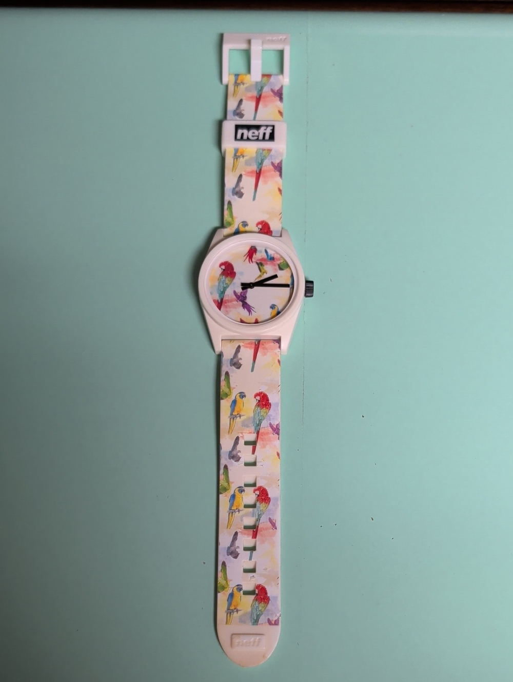 Neff White Strap Watch with Multicolor Parrots
